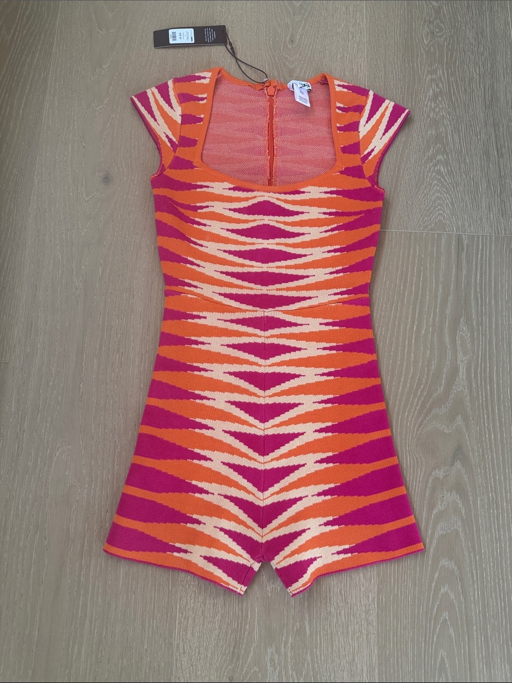 Fashion Nova Orange and Pink Zigzag Knit One-Piece